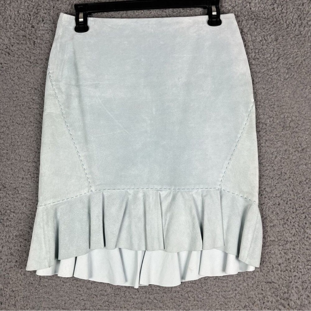 Ann Taylor Loft Skirt Petites Sz 4P 100% Leather Light Blue High Low Cottagecore
